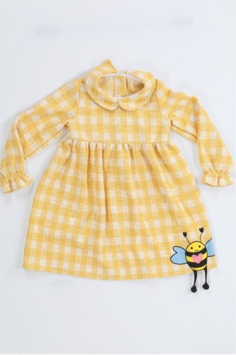 Casabony Arı Sarı Baby Yaka Ekose Elbise BN-074