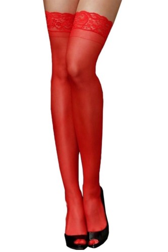 Kırmızı Dantelli Slikonlu Düz Jartiyer Çorabı 1110