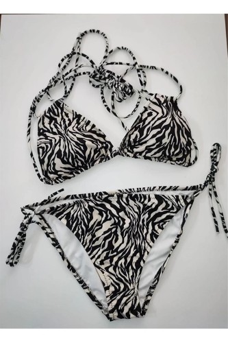 Boyundan Bağlamalı Zebra Desenli Bikini Takımı D12T